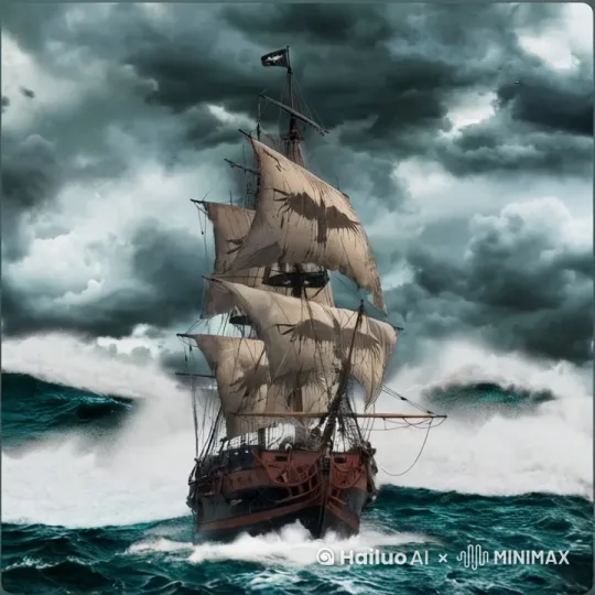 在波涛汹涌的海面上拼搏向前。 by Hailuo AI Video Generator