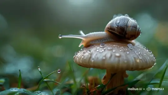 蜗牛向前蠕动，从顶部滑落下来 by Hailuo AI Video Generator