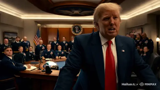 最终，经过这一战，最终，美国总统特朗普于是直接宣布核弹发射，最终，核武器发射，随着一道道蘑菇云的火光，大家都以为成功了结果外星人战舰有电磁护盾 by Hailuo AI Video Generator