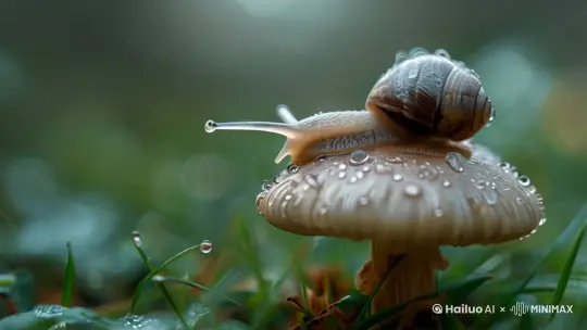 蘑菇剧烈摇晃，蜗牛惊恐 by Hailuo AI Video Generator