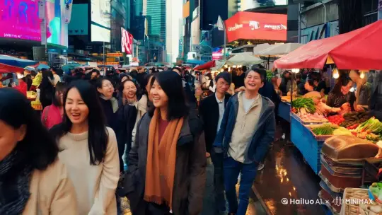 想知道如何在城市的喧嚣中，找到属于自己的那份生活乐趣吗？
生活在城市，每一天都像是在一场盛大的演出。你是否曾留意过，车水马龙的街道上，每个人都是这场演出的主角。他们或匆匆赶路，或悠闲漫步，脸上挂着各式各样的表情，有笑有说，仿佛在诉说着各自的故事。而路边，那些摆摊的小贩们，更是为这繁忙的城市增添了几分生动与活力。他们或高声叫卖，或低声细语，手中的商品琳琅满目，吸引着过往行人的目光。想要更好地融入这份城市的喧嚣，不妨放慢脚步，用心去感受。看看那些忙碌的身影，听听那些叫卖的声音，你会发现，原来生活，就在这一步步的行走中，变得丰富多彩起来。那么，你准备好，和我一起，去探索这座城市的每一个角落了吗？ by Hailuo AI Video Generator