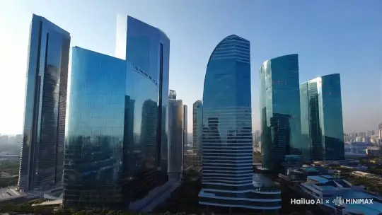 生成一个冷色调的，全部都是现代风高楼的城市，并且全部都是现代风，科技感，简约的写字楼 by Hailuo AI Video Generator