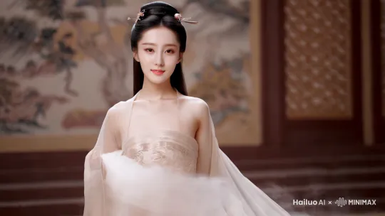 一位中国古代美女，她身着半透明的薄纱汉服，衣料轻盈如雾，若隐若现地勾勒出她婀娜多姿、丰腴动人的身形。她的皮肤如玉，披着温润的玻璃，隐约可见的曲线充满柔美的诱惑。她的眉目间透出一丝羞涩与期待，唇边带着若有若无

她轻轻侧身，衣裙随着动作飘动，仿佛流动的云霞，让人不禁为之屏息。那双含情脉脉的眼睛微微继而，似回避注视，又似有意挑逗，流着一欲说还是休闲的情感，将她的优雅与妩媚完美结合，令人沉醉其中，难

这个场景融合了古典与朦胧的朦胧美，营造出一种不可言喻的趣味，既保留了东方美学的端庄，又增添了一份难以抗拒的魅力 by Hailuo AI Video Generator