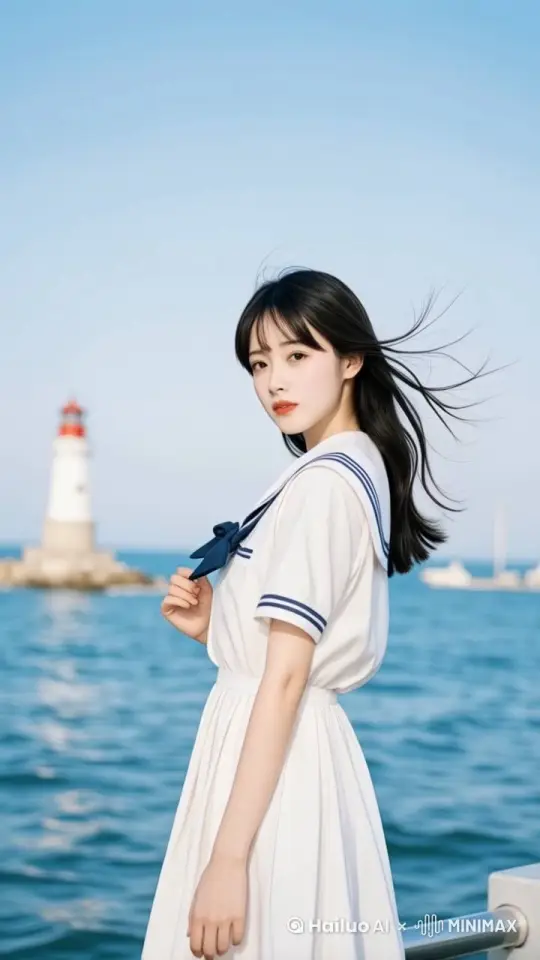 女生身体自然运动，一群白色的海鸥飞过来，女生抬手，一只海鸥停留在他的手上 by Hailuo AI Video Generator