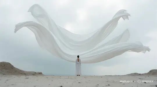 飘动的丝绸，女人在画面中不动，16k，奢侈品广告 by Hailuo AI Video Generator