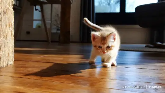 一只小猫咪   在房间里抓老鼠   表情非常的喜悦 by Hailuo AI Video Generator