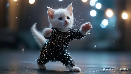 一只小猫咪，在舞台上，激情的跳着霹雳舞 by Hailuo AI Video Generator