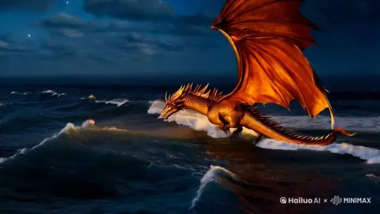 一条龙从大海钻出来 浪花四射 飞上九霄云外   by Hailuo AI Video Generator