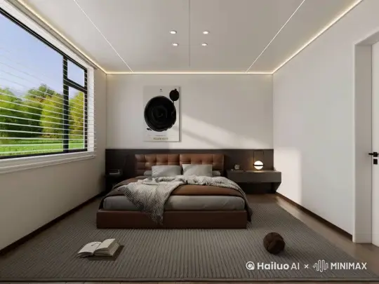 一个漂亮的女人坐在床边看书，猫咪围着床边玩耍。 by Hailuo AI Video Generator