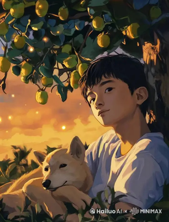 一阵风吹过，猕猴桃、藤、叶子随风较大幅度摇晃，星光闪烁 by Hailuo AI Video Generator