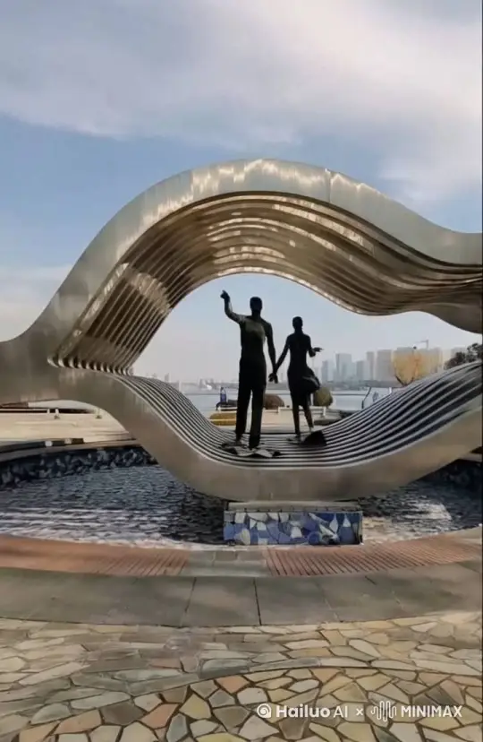 让这两个雕像翩翩起舞，然后手牵手走出画面 by Hailuo AI Video Generator