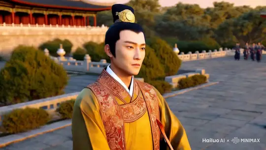 一个跟着中国古代大臣射箭的镜头，其他人跟着鼓掌，射中了一个将军 by Hailuo AI Video Generator