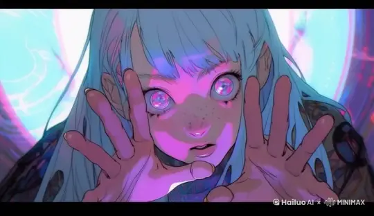 图中女孩子俏皮的扮鬼试图吓唬你 by Hailuo AI Video Generator