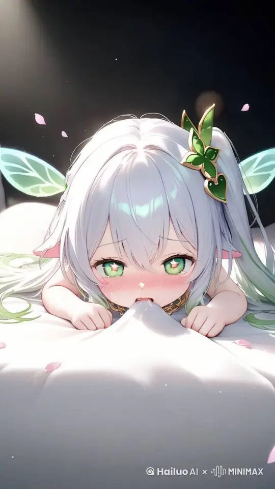 少女羞涩地躺在床上，反复翻滚着，脸上满是忍耐的表情 by Hailuo AI Video Generator