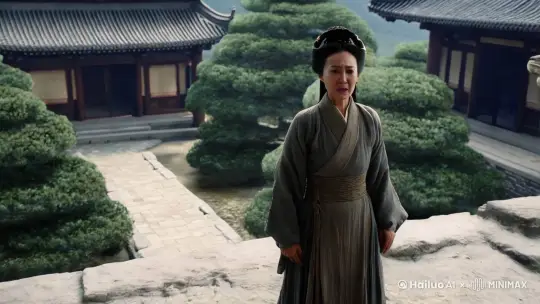 中国古代环境，一个中国古代朴素打扮的母亲生气的看着，用推镜头展示 by Hailuo AI Video Generator