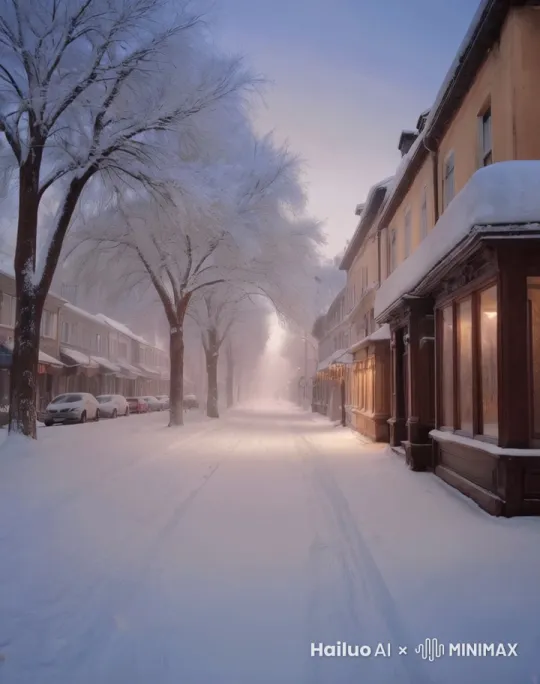 傍晚，街道，下雪 by Hailuo AI Video Generator
