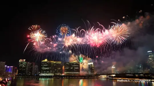 跨年烟花，五颜六色，非常精彩 by Hailuo AI Video Generator