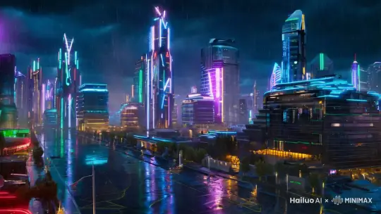 场景城市科幻场景  下雨 镜头特写 by Hailuo AI Video Generator