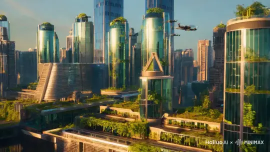 场景城市科幻场景 白天 氛围清新  by Hailuo AI Video Generator
