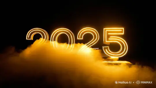 黑底，金色雾气，2025这四个数字随雾气滚动慢慢出现，要清晰 完整 精致 by Hailuo AI Video Generator