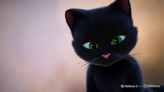 一只卡通风格的黑色小猫，眨着眼睛 by Hailuo AI Video Generator
