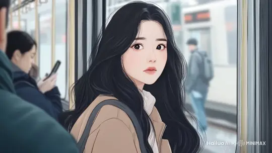 地铁门打开，女孩缓慢的眨眼，转身往前面走去 by Hailuo AI Video Generator