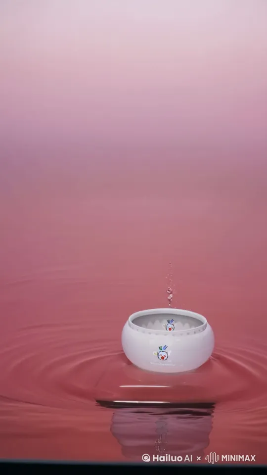 水面在波动，陶瓷保持在原来的位置不动，水体逐渐变色变色，循环动画 by Hailuo AI Video Generator