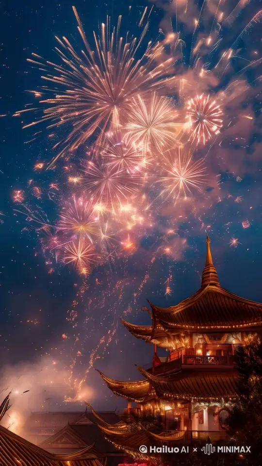 烟花绽放，漫天灿烂 by Hailuo AI Video Generator