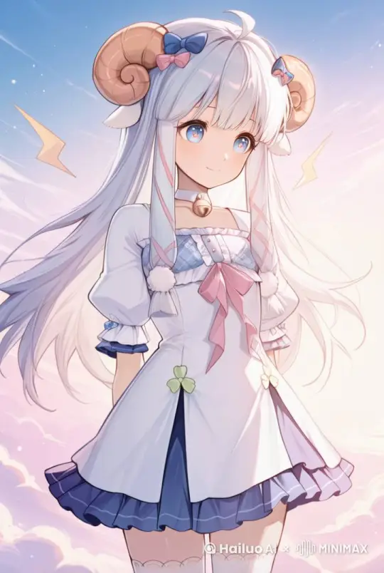 一个女孩站着，飘荡的头发和衣服，背景中飘动的云彩 by Hailuo AI Video Generator