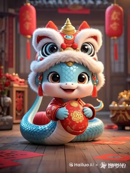 小蛇萌萌的说新年好呀！ by Hailuo AI Video Generator