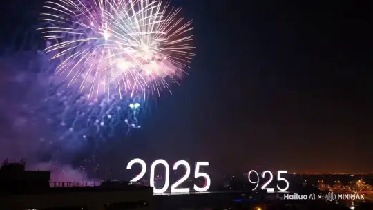画面中2024年继渐消失2025显示出来，背景是烟花 by Hailuo AI Video Generator
