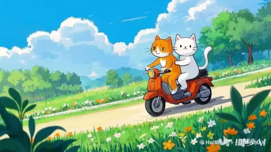 两只小猫骑摩托车飞奔的 by Hailuo AI Video Generator