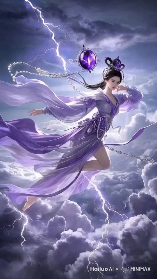 在苍茫的云海之上，一位古代仙美女翩然飞行。她身姿轻盈，如一片羽毛般在云端旋转，四周是漫无边际的紫色云朵，层层叠叠，仿佛一片梦幻之境。雷电在她身边闪烁，电闪雷鸣，却无法惊扰她的宁静与优雅。她的仙衣由薄如蝉翼的纱与光滑如水的丝绸织就，衣袂飘飘，紫色纱衣在风中舞动，如同一朵盛开的紫霞花。衣袖宽大，随着她的动作在空中划出优美的弧线，袖口与裙摆处用银色丝线绣着古老的符文，闪烁着神秘的光芒。她的紫水晶冠冕在雷电的照耀下熠熠生辉，中央那颗硕大的紫水晶仿佛凝聚了天地间的灵气，随着她的飞行微微颤动。冠冕周围点缀着几串珍珠发饰，珍珠在光线的照射下散发出柔和的光芒，如同流动的月光在她发间流淌。她的耳垂上佩戴着紫晶耳坠，水滴形的紫水晶在空中划出优雅的弧线，紫色的光芒与雷电交相辉映。耳坠的链条在风中微微颤动，发出清脆的叮当声，仿佛是仙乐的低音伴奏。她的颈间佩戴着银链紫晶项链，紫水晶吊坠在她每一次呼吸时微微颤动，紫色的光芒在雷电的映衬下闪烁不定。项链下方还有几串珍珠项链，珍珠相互碰撞，发出轻柔的沙沙声，如同海浪在耳边轻拍。她的手腕上佩戴着银镯紫晶手镯，手镯上的紫水晶在她每一次挥手时闪烁不定，紫色的光芒与她的动作完美契合。手镯在她的手腕上轻轻滑动，发出细微的金属碰撞声，仿佛是仙乐的和声。她的手指上佩戴着符文戒指，戒指上的古老符文在她每一次动作时微微颤动，仿佛在低语着古老的咒语。符文在光线的照射下散发出神秘的光芒，仿佛在诉说着古老的故事。仙美女在云端飞行、旋转，四周是紫色的云海和雷电，电闪雷鸣，仙气飘飘。她的每一个动作都优雅而从容，仿佛与天地融为一体。她的首饰在光与电的交织中闪烁不定，为她增添了一丝神秘与高贵。 by Hailuo AI Video Generator