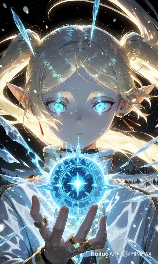 人物不动，手掌不动，特效圆球缓慢运动，眨眼 by Hailuo AI Video Generator