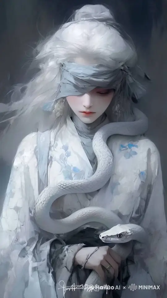 美女仙气飘飘 身上的宠物白蛇活灵活现  by Hailuo AI Video Generator