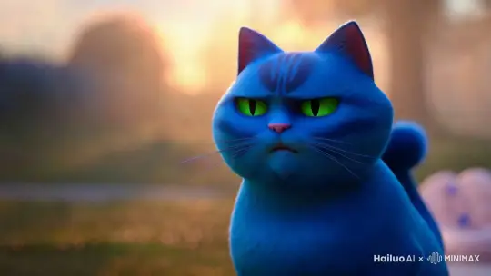 蓝色胖猫人在教训别人 by Hailuo AI Video Generator