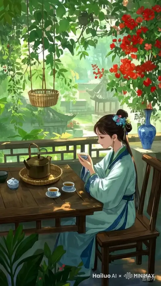 姑娘喝茶生动形象活灵活现 by Hailuo AI Video Generator