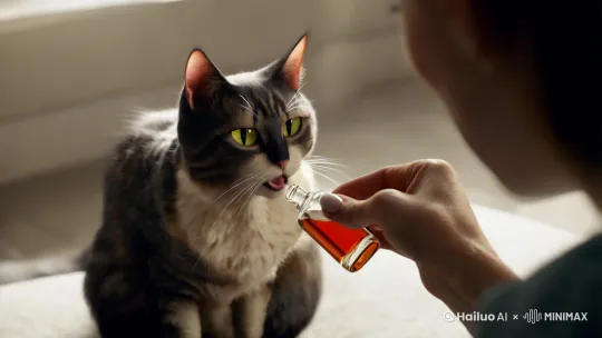 一只瘦猫吃了药变成胖猫 by Hailuo AI Video Generator