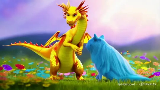 黄色的龙和蓝色的猫结婚 by Hailuo AI Video Generator