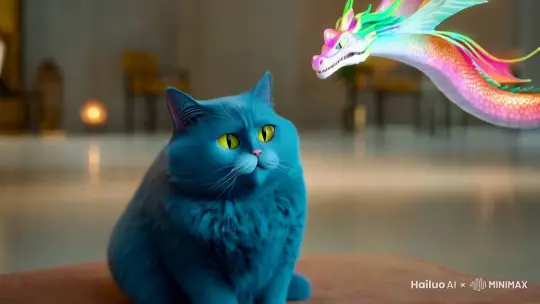 一只蓝色胖猫和奶龙砰砰砰 by Hailuo AI Video Generator