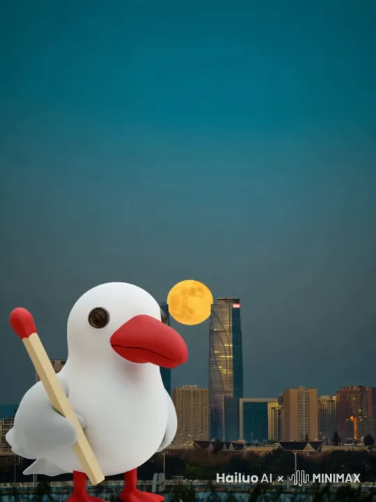 巨型海鸥用火柴点燃月亮， by Hailuo AI Video Generator