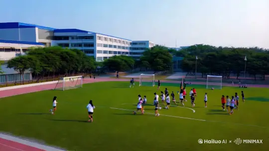 校园操场
- 场景:学校操场上,学生们在奔跑、玩耍。周围是教学楼和绿树。
- 人物:一群学生在操场上踢足球,还有一些学生在跑步。
- 动作:足球运动员们传球、射门,跑步的学生们加快步伐。
- 环境:操场上有跑道、篮球架、足球场,周围有树木和花草。
- 细节:学生们的服装、鞋子、运动器材,以及操场的设施。
- 色彩:操场的绿色和教学楼的颜色形成鲜明对比,如白色、蓝色。
- 氛围:充满活力、充满朝气。
- 时间:下午,阳光明媚。
- 声音:学生们的呼喊声、笑声、脚步声。
- 情节:学生们在操场上进行体育活动,锻炼身体。 by Hailuo AI Video Generator