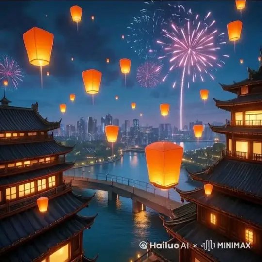 孔明灯飞上天。 by Hailuo AI Video Generator