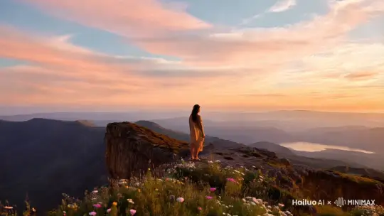 站在悬崖上俯瞰风景。 by Hailuo AI Video Generator