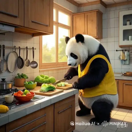 熊猫在切菜 by Hailuo AI Video Generator