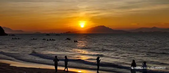 海滩漫步，日落西山 by Hailuo AI Video Generator