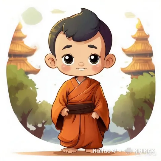 在图中在加入一个个头矮一点的小沙弥，两个人在对话 by Hailuo AI Video Generator