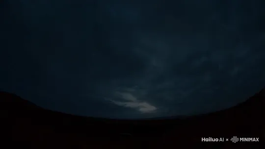 黑夜的天空飘着乌云，月光若隐若现，360度全景图 by Hailuo AI Video Generator