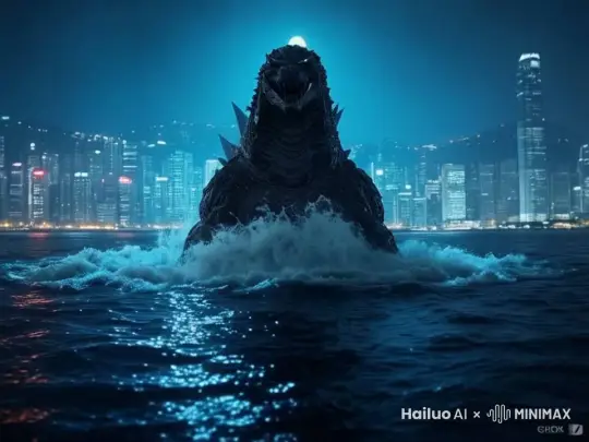 在海中慢慢起來，引起巨浪 by Hailuo AI Video Generator
