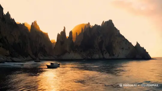 The rugged, unforgiving coastline stretched out, a jagged wound against the pale sky. The late afternoon sun, a dying ember, cast long, skeletal shadows from the imposing cliffs that loomed like silent sentinels. Below, a small, unassuming boat bobbed near the shore, its presence a stark contrast to the isolated grandeur of the landscape. The water, reflecting the fading light, shimmered with a deceptive golden glow, a false promise of tranquility in this desolate and potentially ominous setting. One could almost feel the chill in the air, the sense of isolation, and the unsettling feeling that something wicked, something inevitable, was about to unfold. by Hailuo AI Video Generator